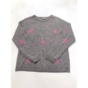 Philosophy 100% Cashmere Sweater Gray Pink Stars Womens M Crew Neck‎